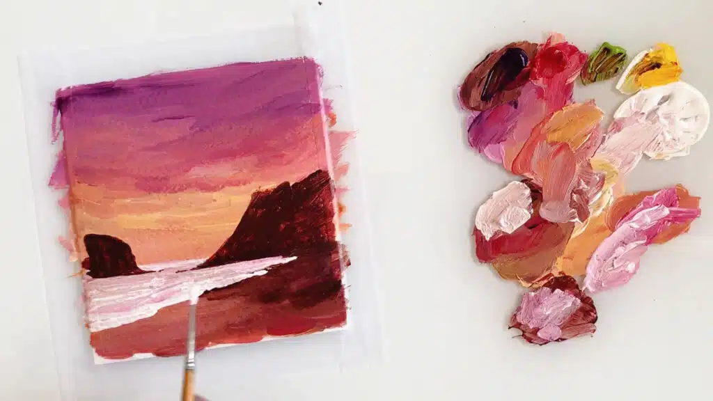 PINK SUNSET / ACRYLIC LANDSCAPE PAINTING / How To Paint For Beginners 