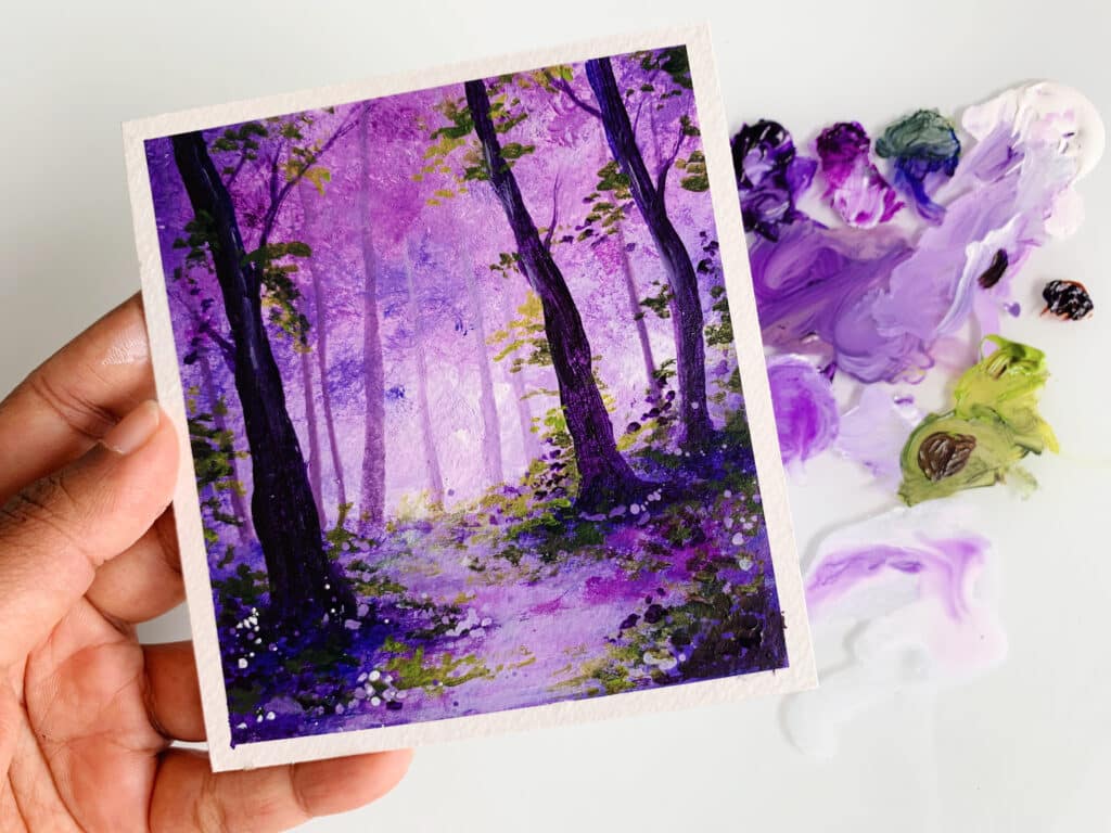 Easy-purple-bluebell-forest-spring-landscape-acrylic-painting-for-beginners-step-by-step-tutorial-debasree-dey-art-0809