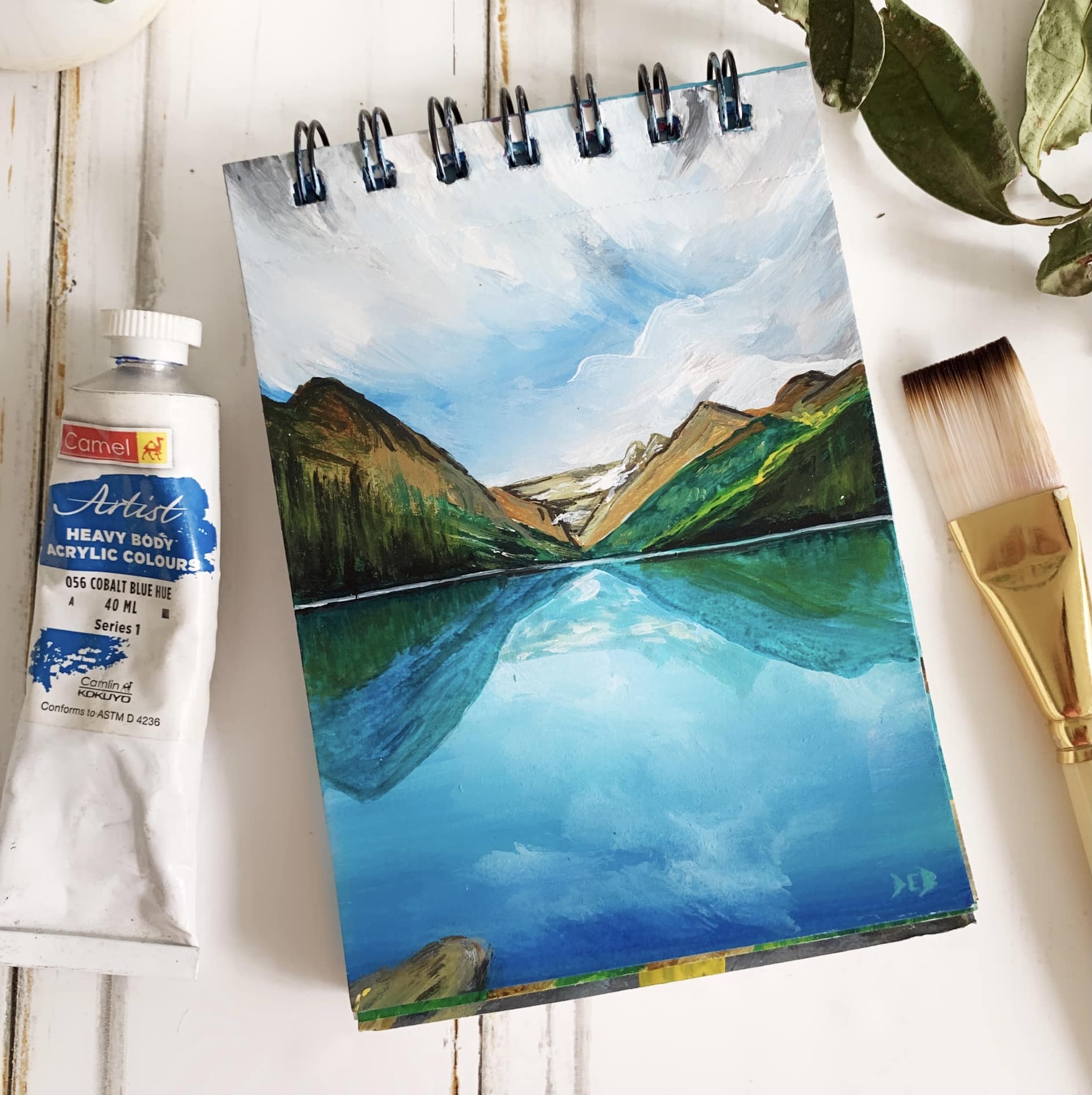 Sketchbook-painting-ideas-easy-acrylic-painting-in-sketchbook-nature-landscape-aesthetic-Debasree-Dey-Art 1