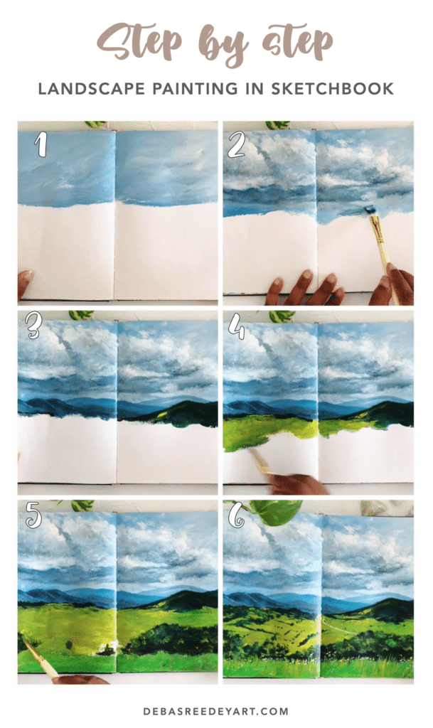 Landscape painting in Sketchbook - Step by step Guidance - Debasree Dey Art