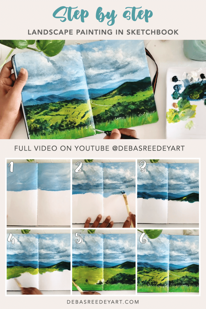 Landscape painting in Sketchbook - Step by step Guidance - Debasree Dey Art