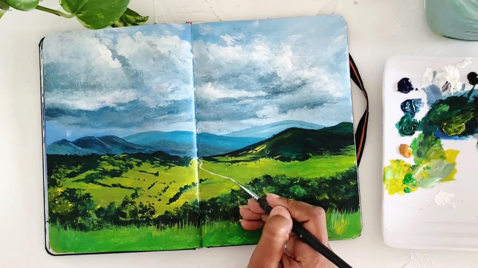 Landscape painting in Sketchbook Step by step Guidance Debasree Dey Art