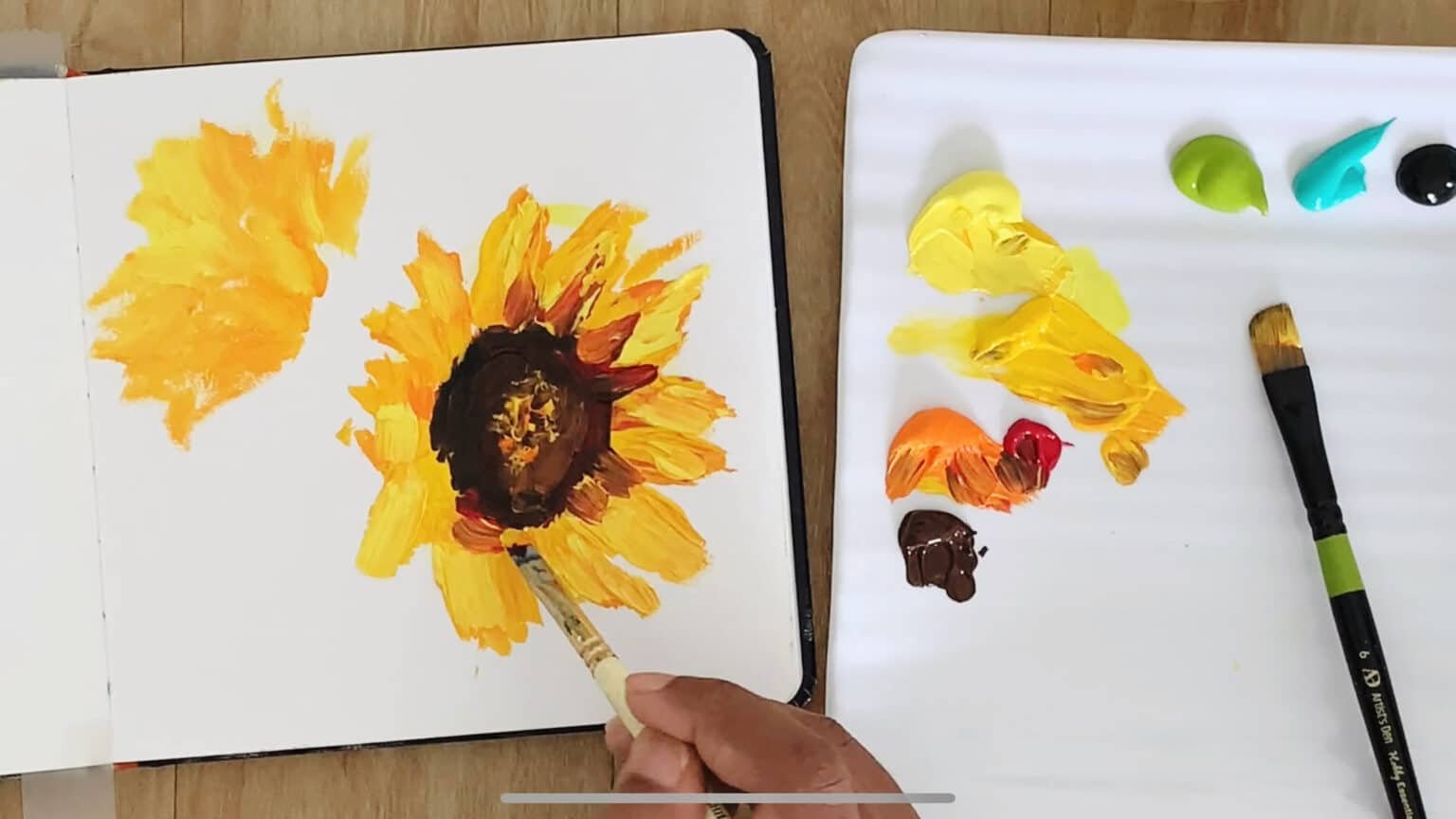 Easy Abstract Sunflower painting in sketchbook - Step by step acrylic ...