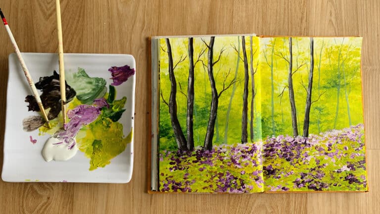 Bluebells-forest-Easy-sketchbook-painting-ideas-acrylic-painting-in-art-journal-tutorial-for-beginners-step-by-step-debasree-dey-art-1195