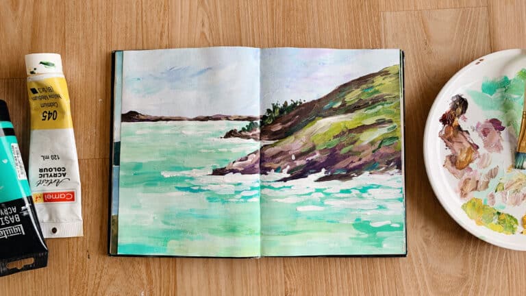 Seaside-cliff-Easy-sketchbook-painting-ideas-acrylic-painting-in-art-journal-tutorial-for-beginners-step-by-step-debasree-dey-art-1506