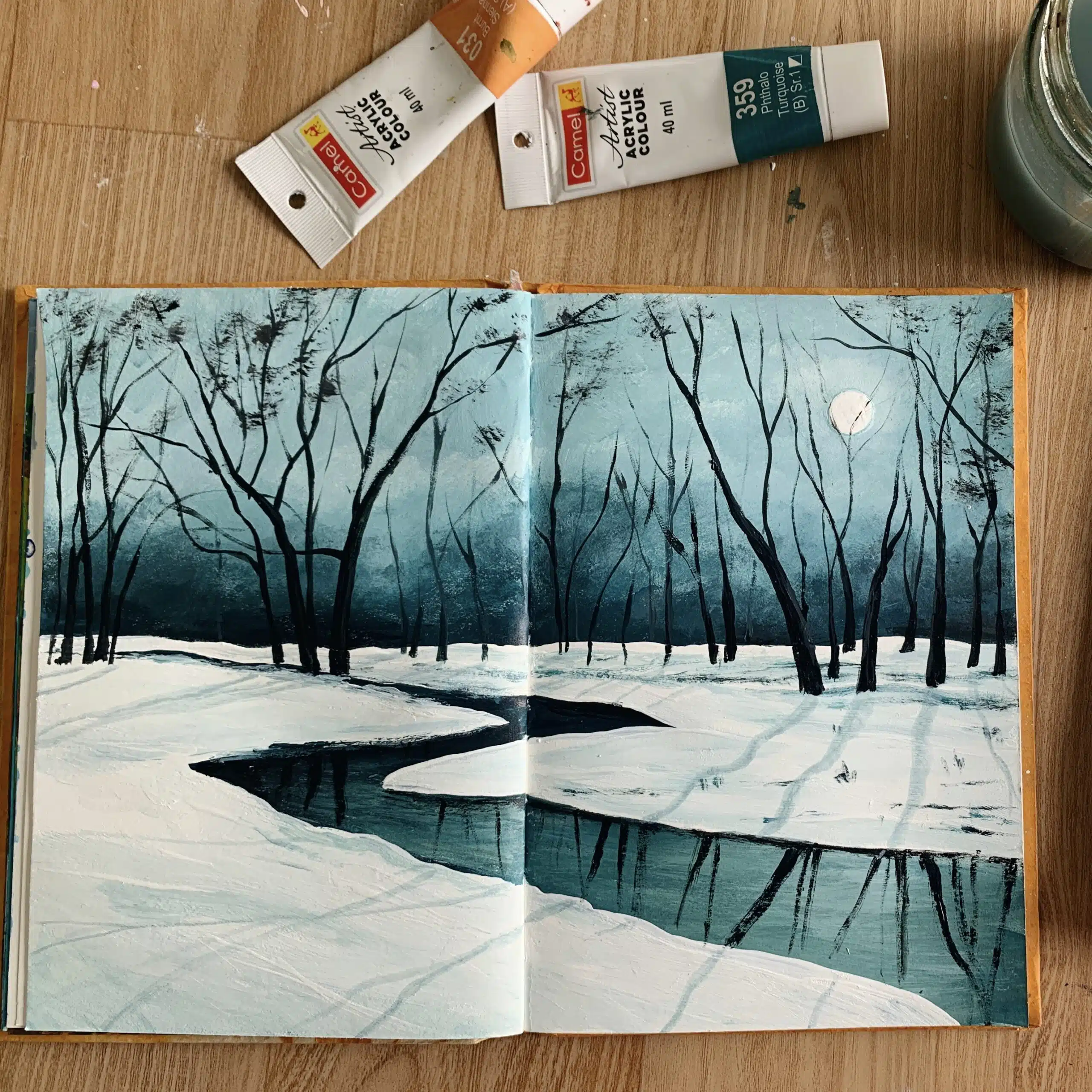 Easy-sketchbook-painting-ideas-acrylic-painting-in-art-journal-tutorial-for-beginners-step-by-step-debasree-dey-art-1101