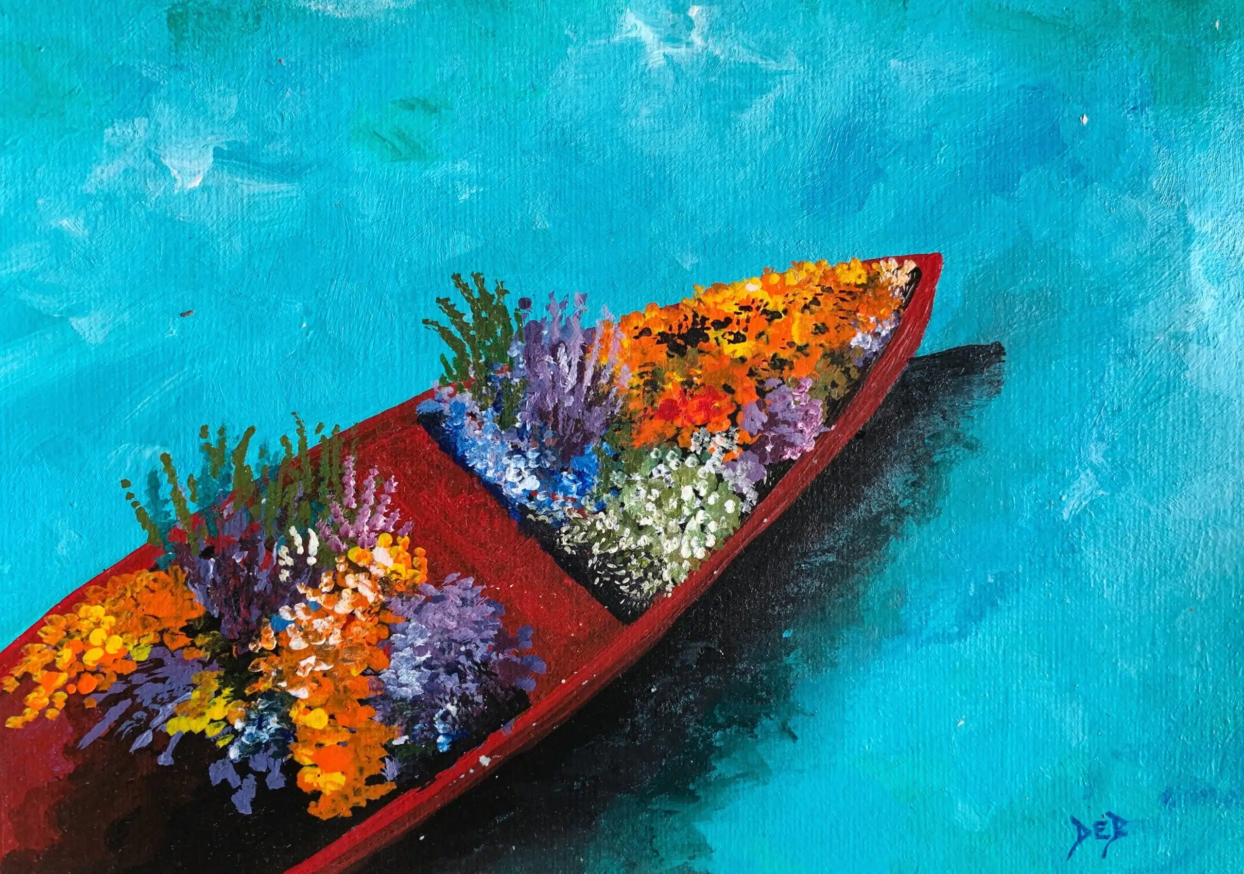 Easy Daisy Flower painting - Spring landscape - Debasree Dey Art
