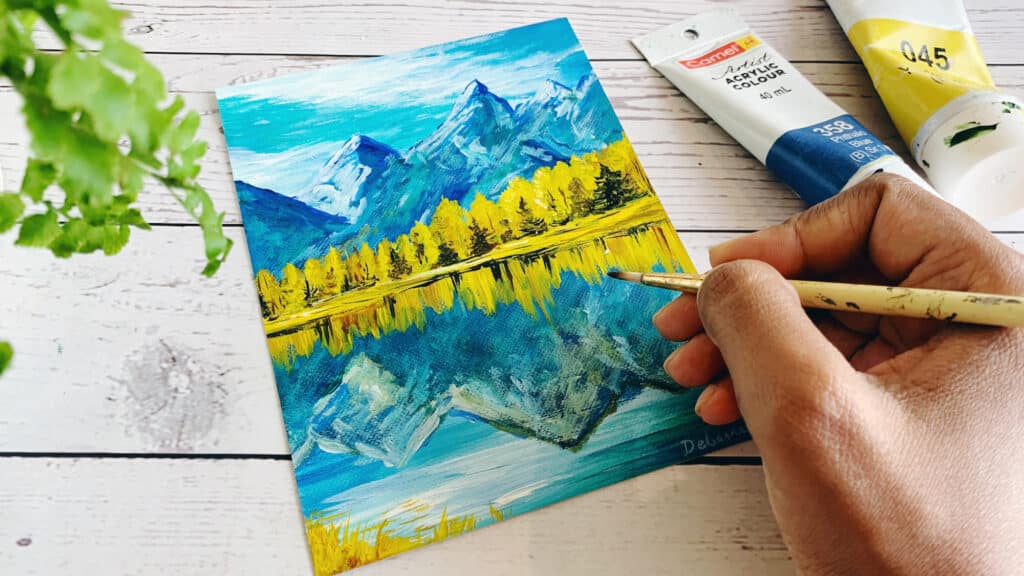 Fall-trees-Snow-mountain-road-acrylic-painting-tutorial-for-beginners-step-by-step-debasree-dey-art-1698