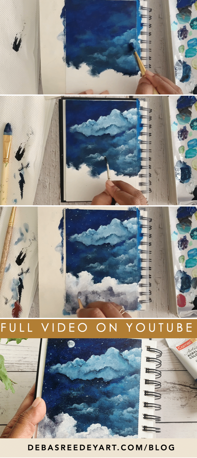 Moonlit night sky with clouds - acrylic painting in Sketchbook ...