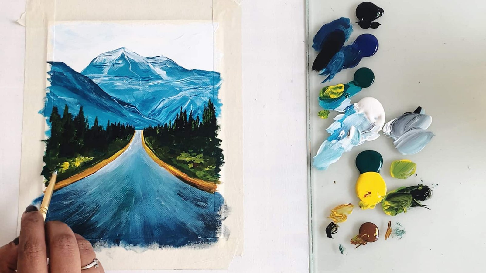 Mountain road painting - Acrylic landscape Step by step - Debasree Dey Art