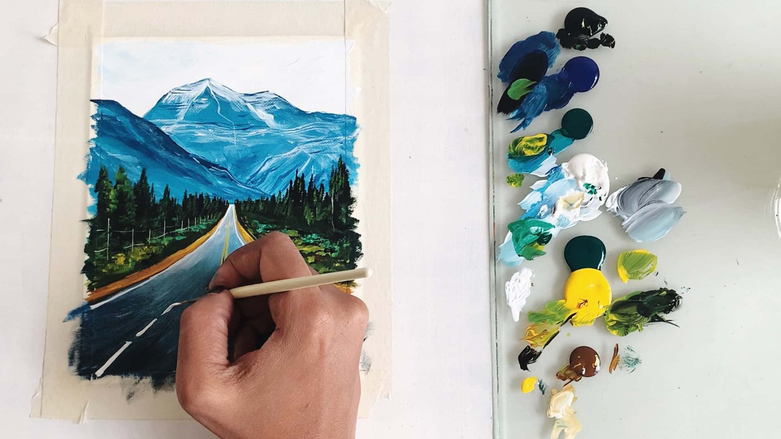 Mountain road painting - Acrylic landscape Step by step - Debasree Dey Art