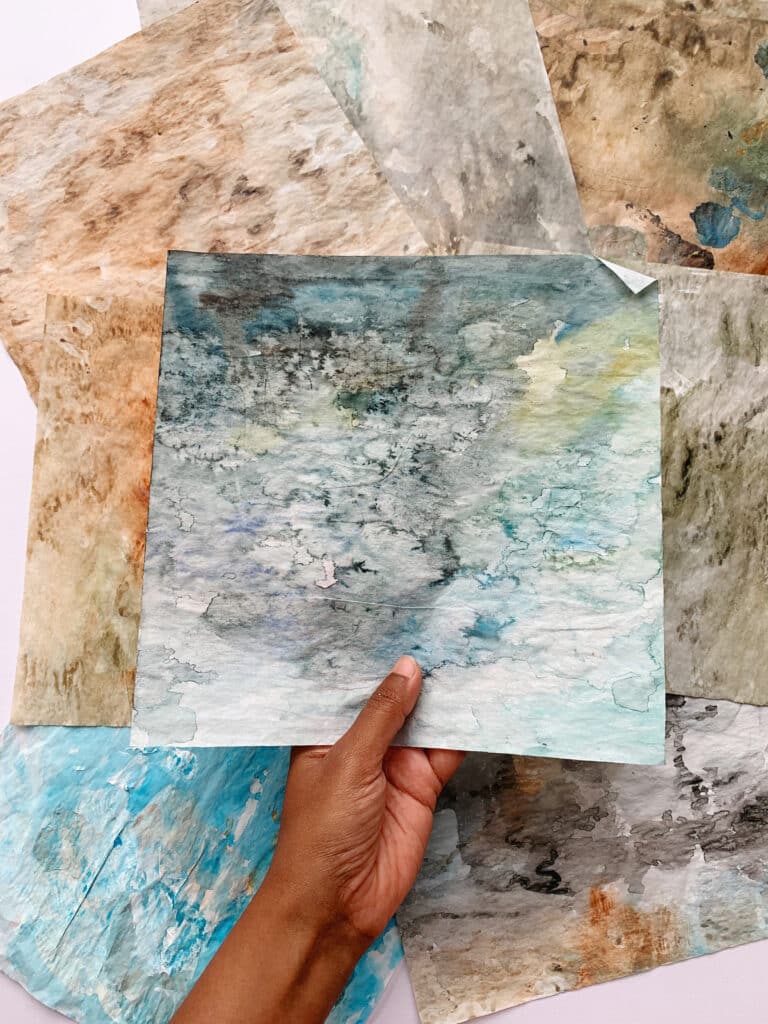 Creating mixed media collage papers using deli/butter/bakery papers -  Debasree Dey Art