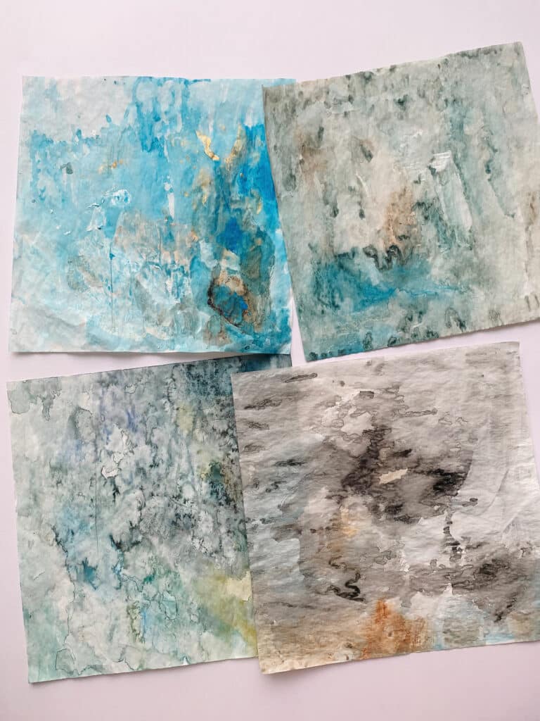Creating mixed media collage papers using deli/butter/bakery papers -  Debasree Dey Art