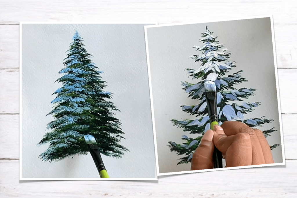 How to paint snowy pine trees - Debasree Dey Art