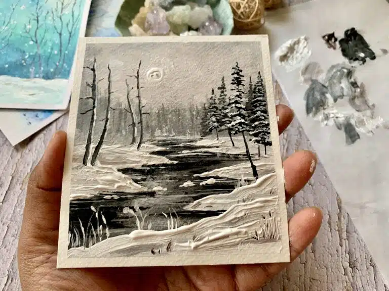 Monochrome-frozen-lake-easy-winter-landscape-acrylic-painting-online-tutorial-for-beginners-step-by-step-debasree-dey-art-5