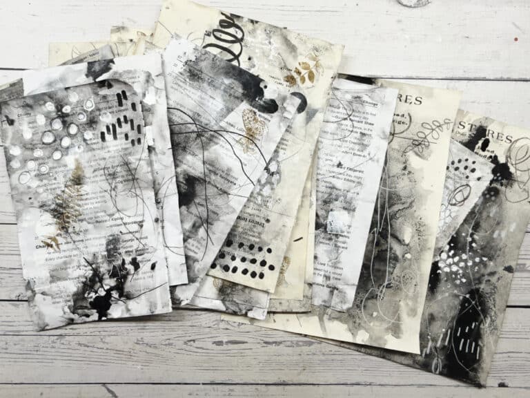 Black-and-white-inky-collage-papers-old-book-pages-ephemeras-Mixed-media-debasree-dey-art-1361