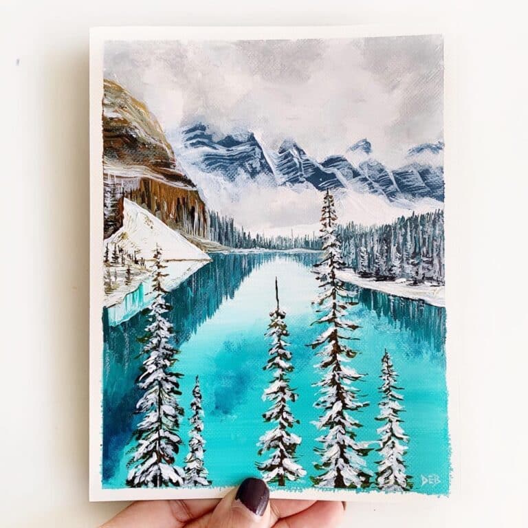 Snowy-Pine-Mountain-landscape-painting-step-by-step-tutorial-debasree-dey-art 2