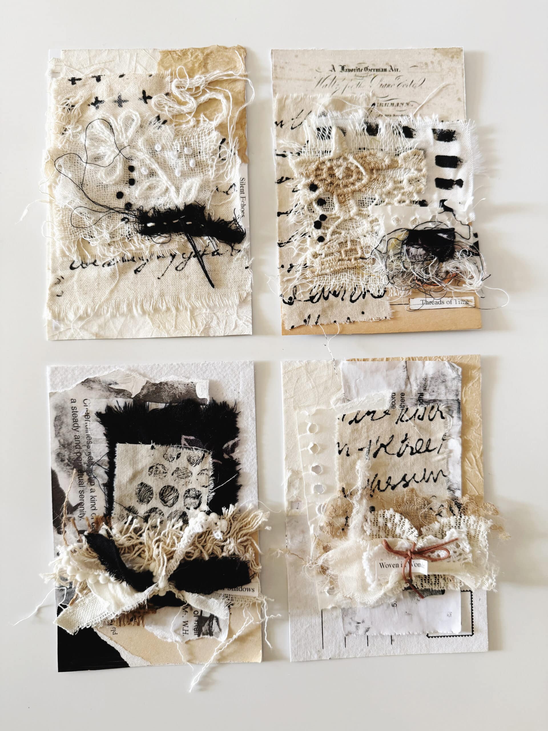 100-day-challeng-neutral-earthy-black-and-white-collage-clusters-mixed-media-texture-paper-fabrics-textile-debasree-dey-art-1708