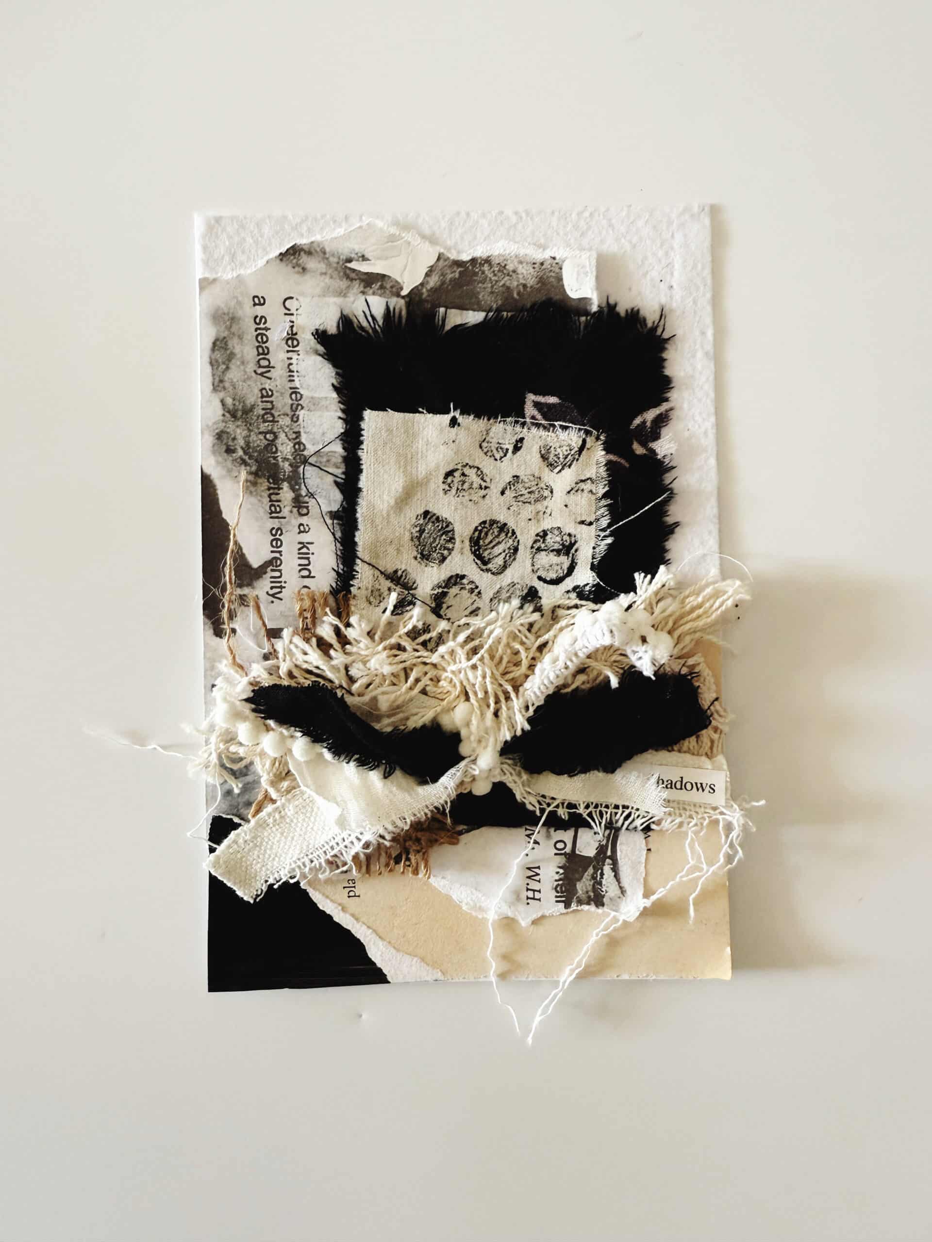 13-100-day-challeng-neutral-earthy-black-and-white-collage-clusters-mixed-media-texture-paper-fabrics-textile-debasree-dey-art-1674