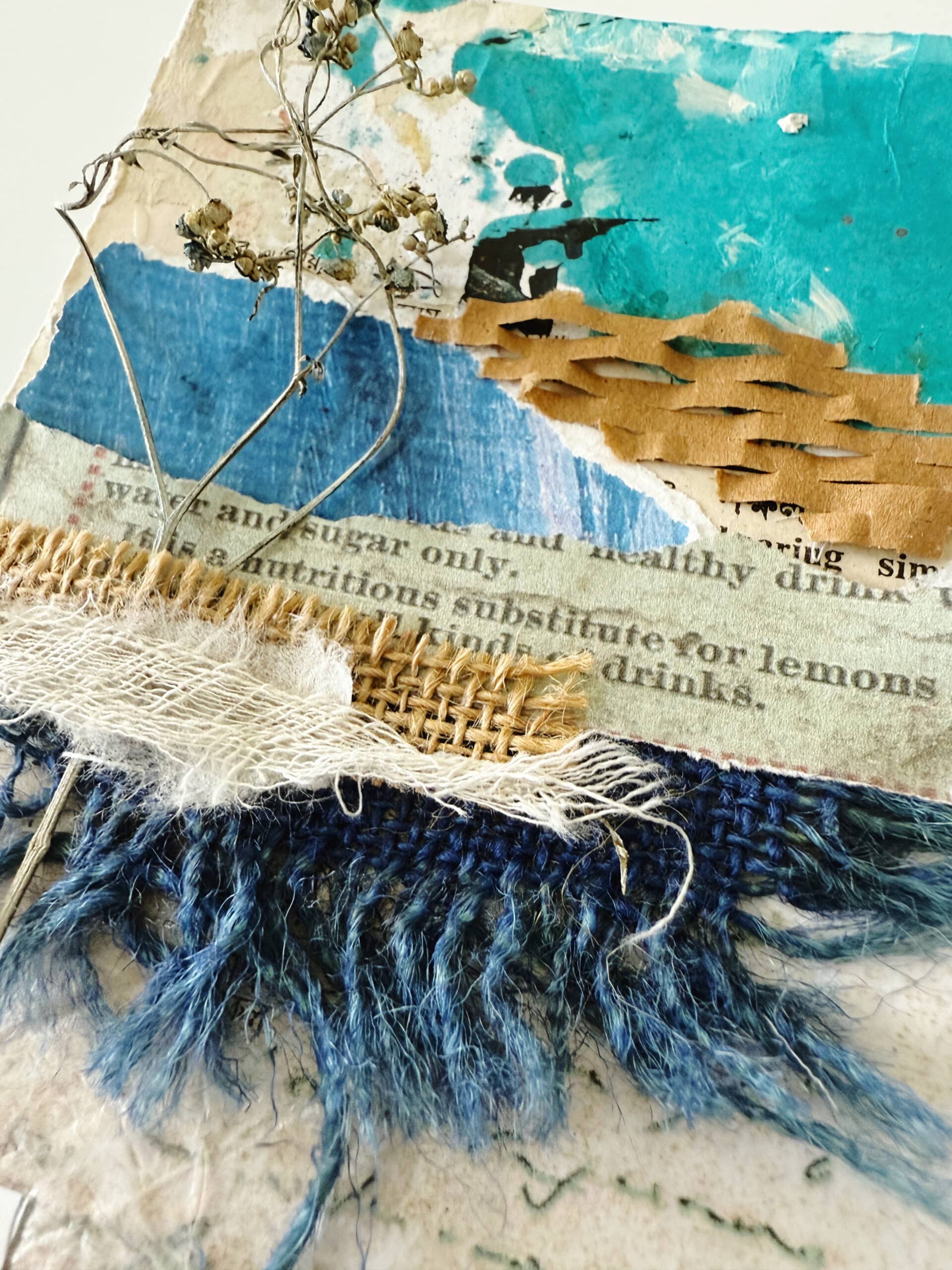 22-100-day-challenge-blue-brown-sky-clouds-collage-mixed-media-texture-paper-fabrics-textile-debasree-dey-art-1859