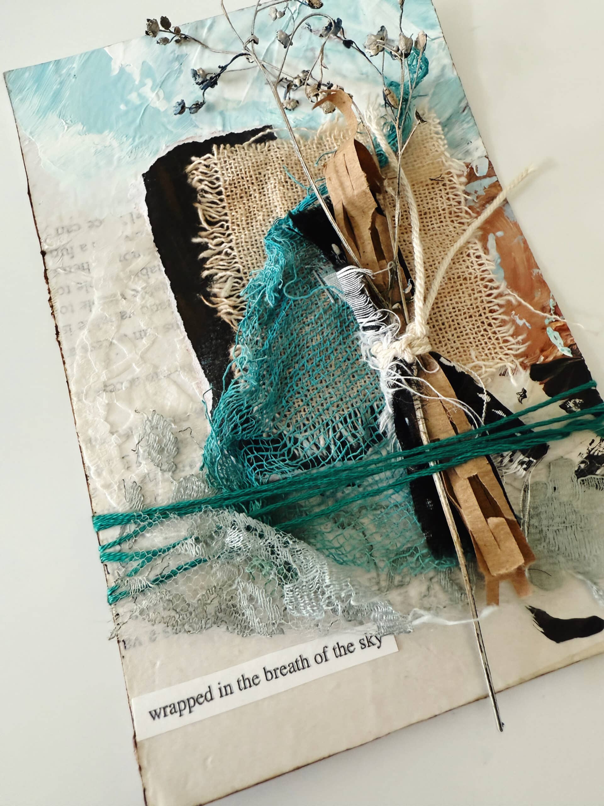 25-100-day-challenge-blue-brown-sky-clouds-collage-mixed-media-texture-paper-fabrics-textile-debasree-dey-art-1883