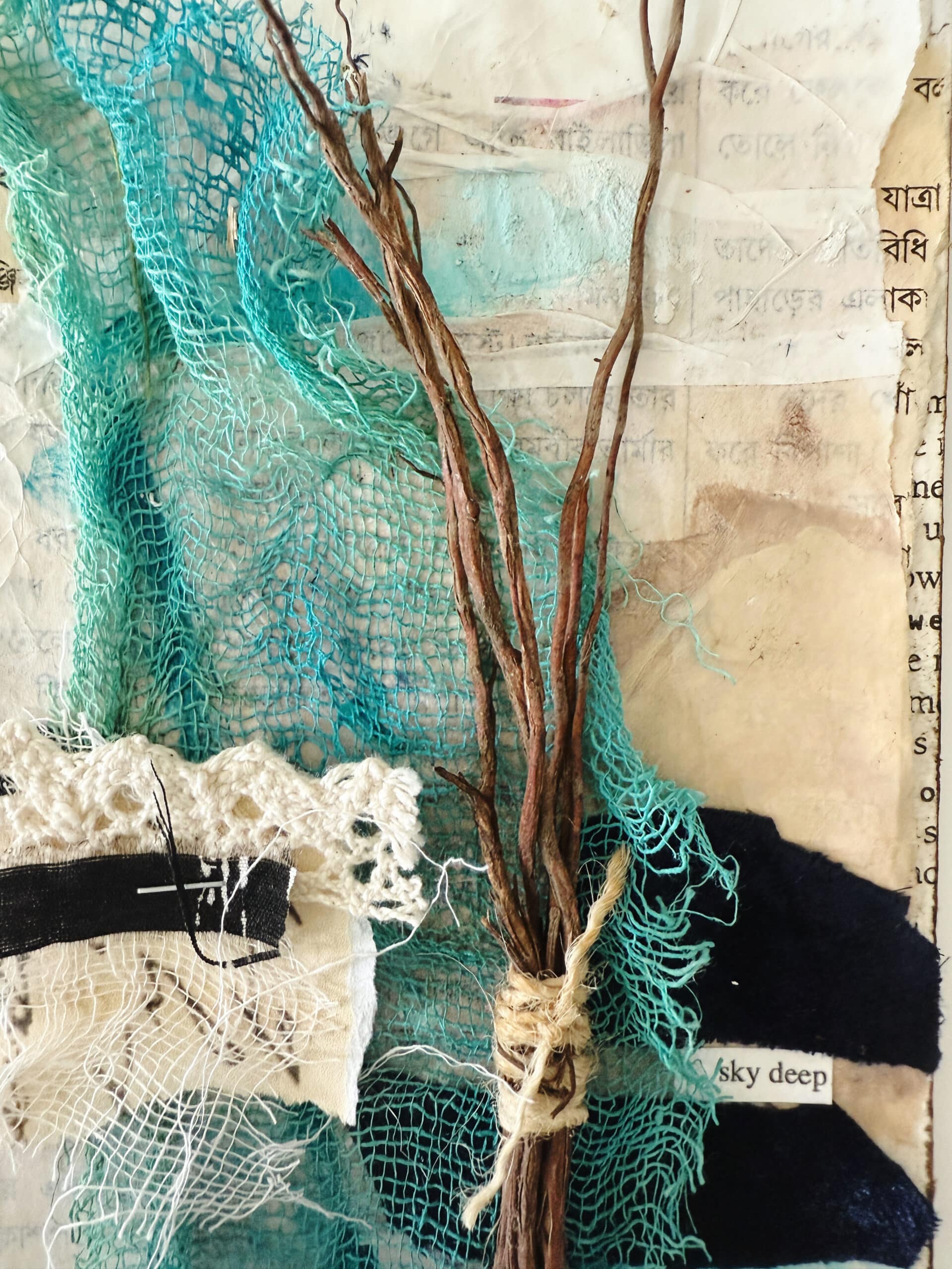 27-100-day-challenge-blue-brown-sky-clouds-collage-mixed-media-texture-paper-fabrics-textile-debasree-dey-art-1901