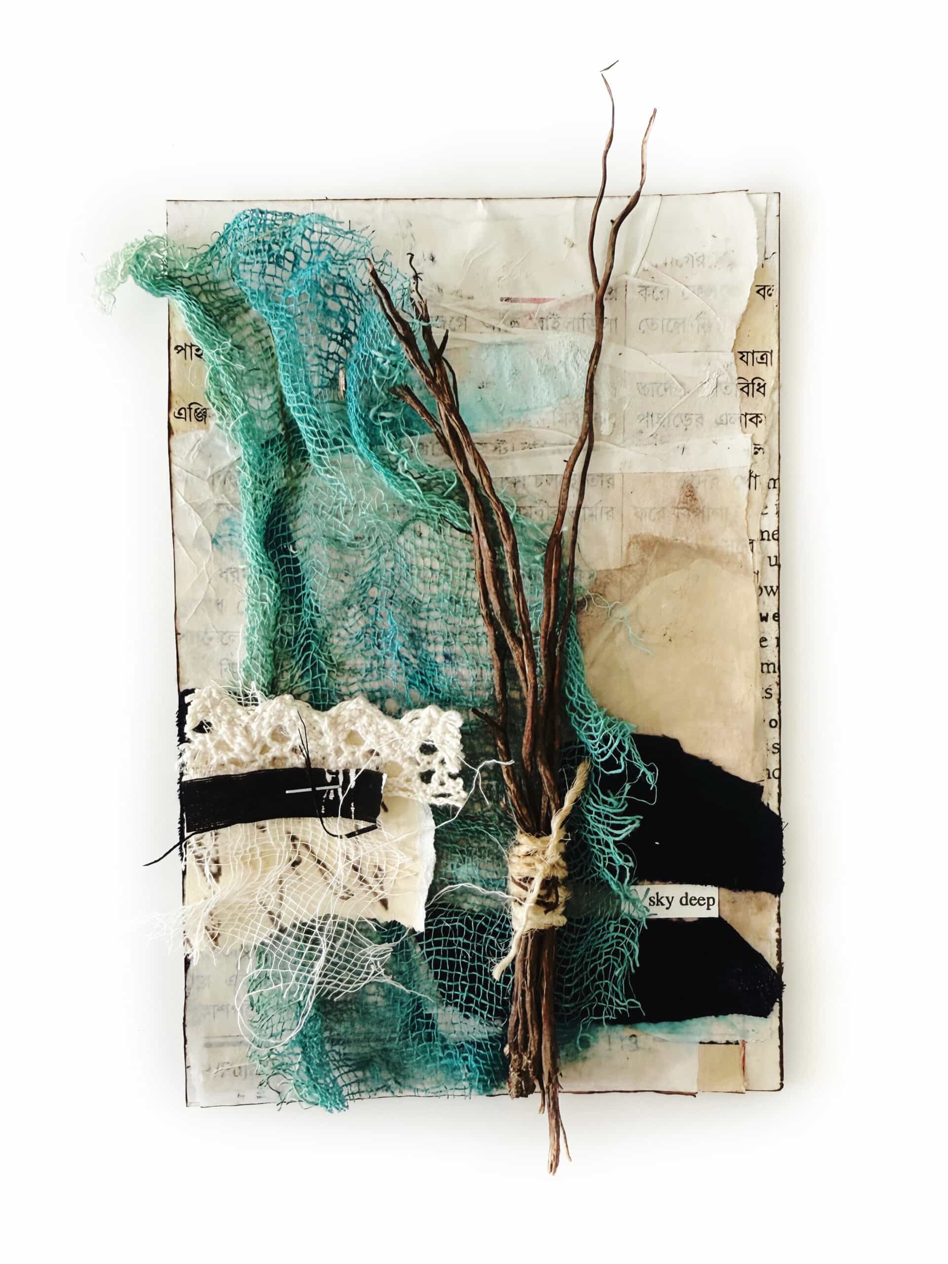 27-100-day-challenge-blue-brown-sky-clouds-collage-mixed-media-texture-paper-fabrics-textile-debasree-dey-art-1921