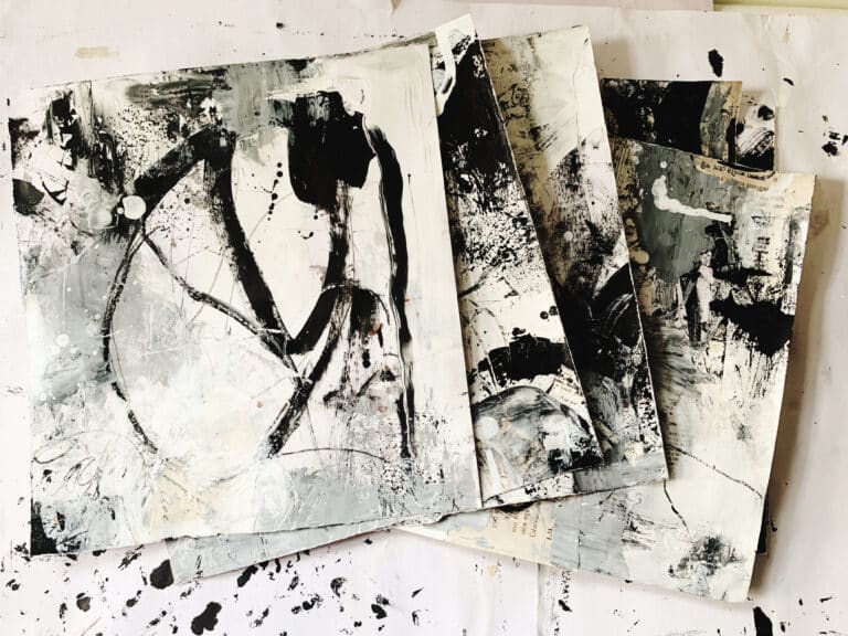 Black-and-white-abstract-painting-collage-papers-acrylics-mark-making-mixed-media-art-journaling-texture-debasree-dey-art-0235
