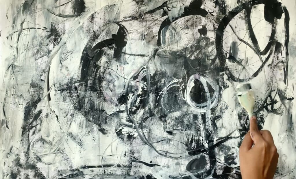Black and white abstract paintings mixed media