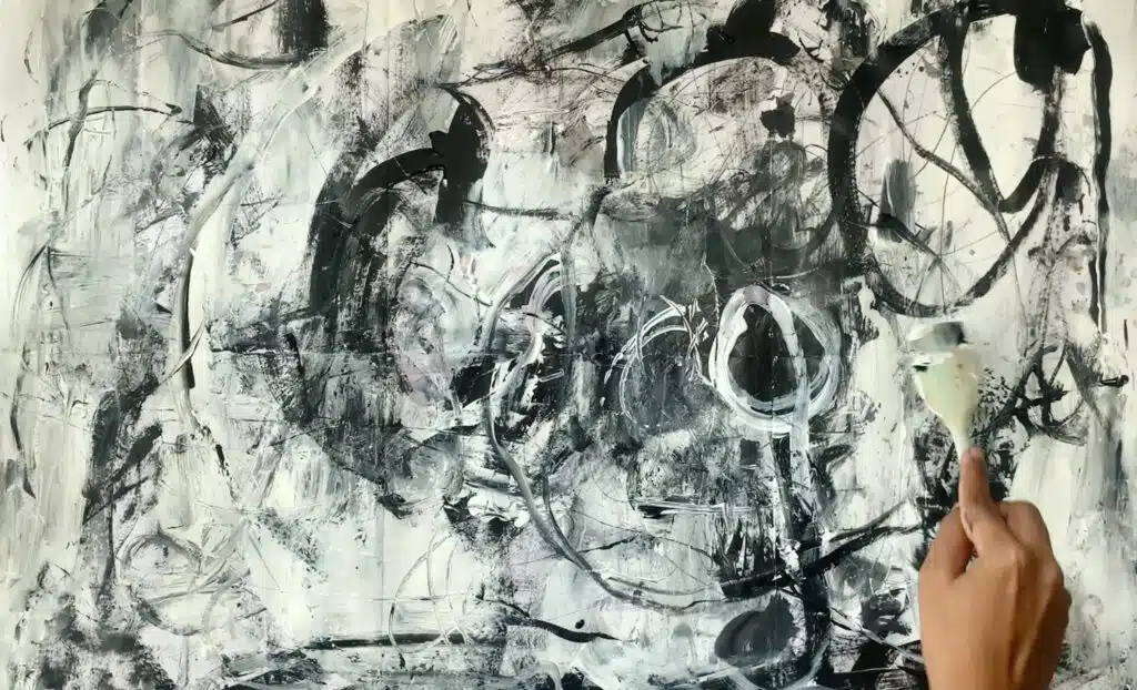 Black and white abstract paintings mixed media