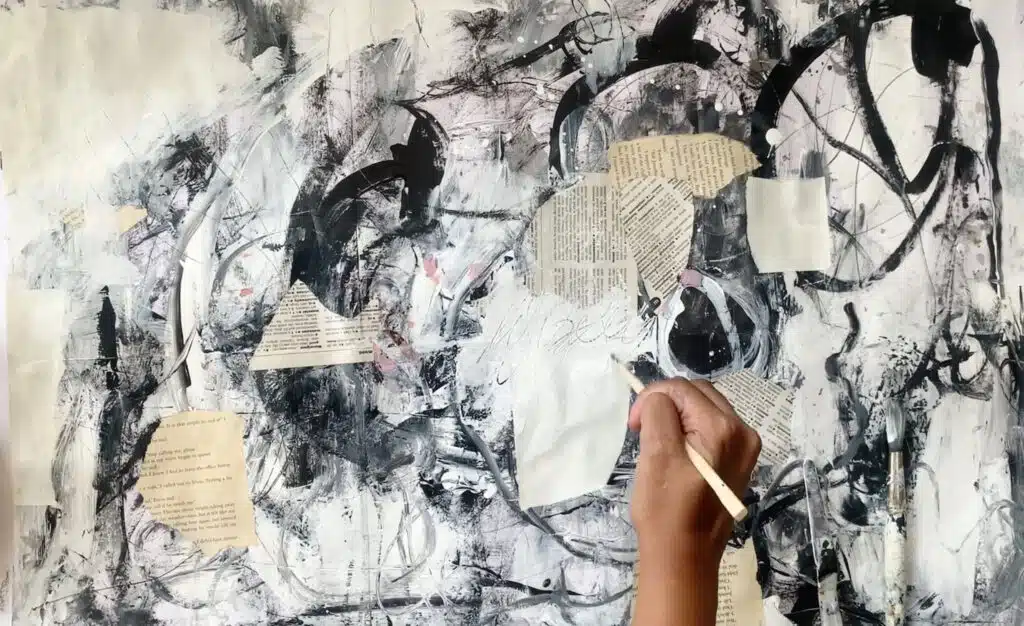 Black and white abstract paintings mixed media