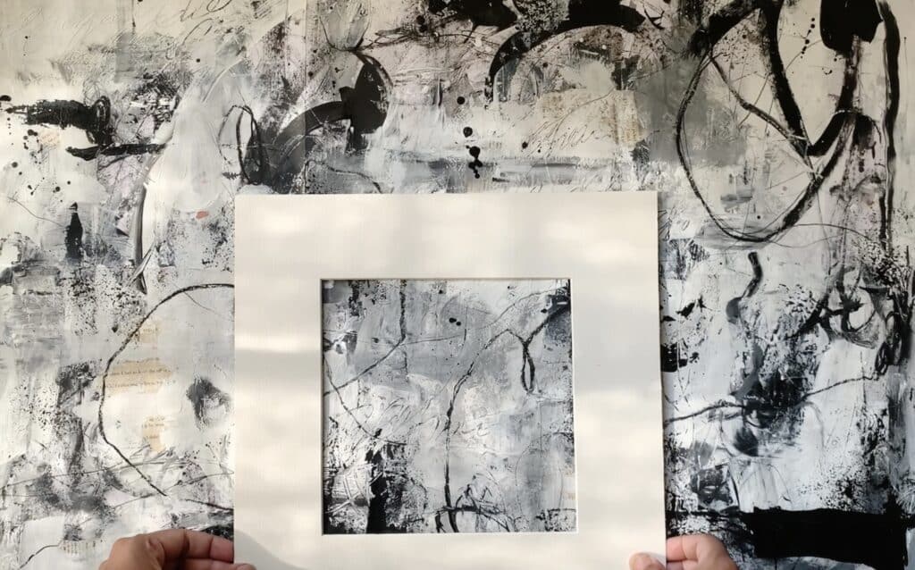 Black and white abstract paintings mixed media