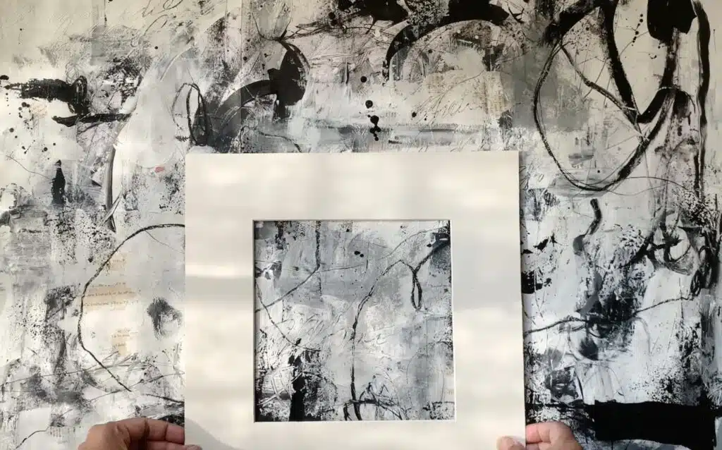 Black and white abstract paintings mixed media