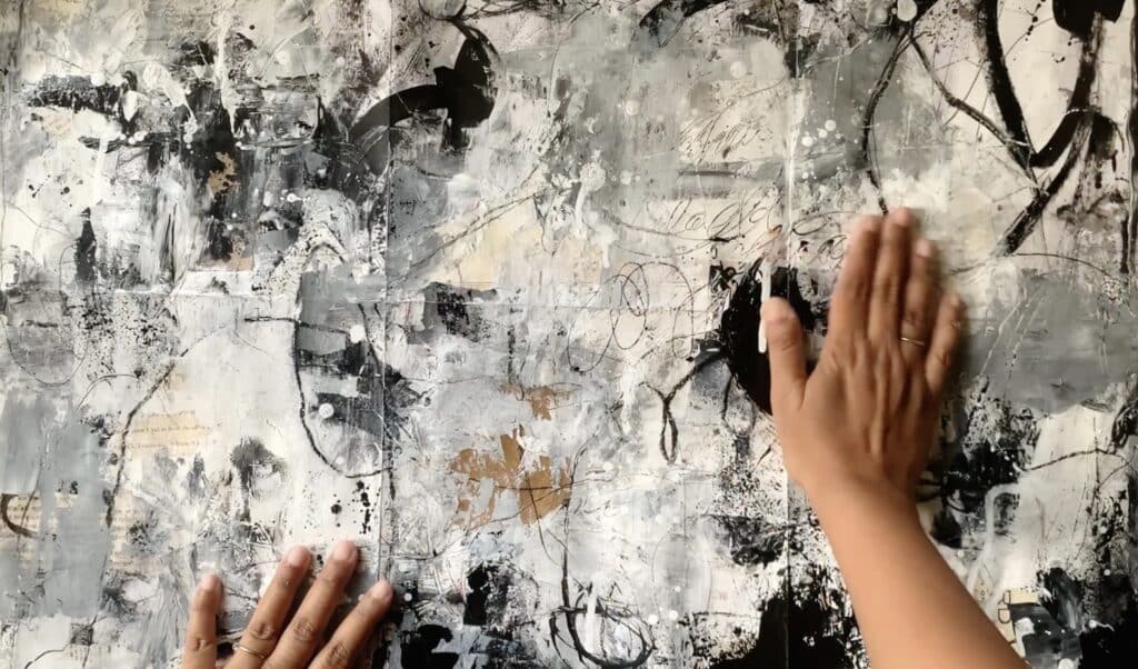 Black and white abstract paintings mixed media