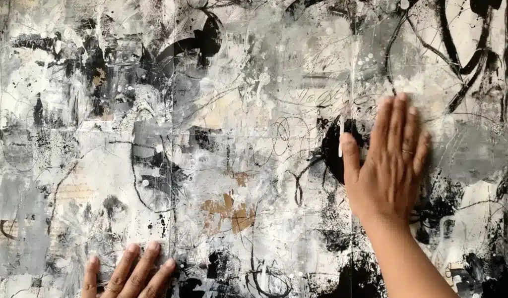 Black and white abstract paintings mixed media