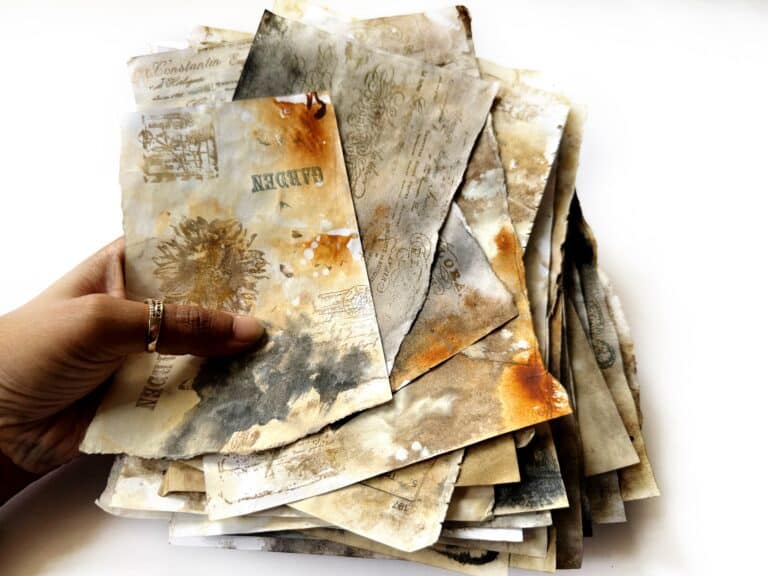 Acrylic-dye-vintage-grungy-earthy-inky-collage-papers-old-book-pages-ephemeras-Mixed-media-debasree-dey-art-3991