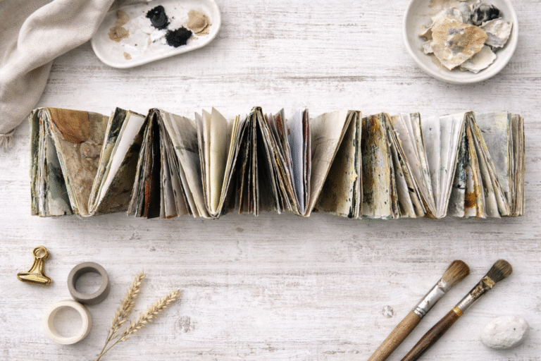 100-day-project-mixed-media-artist-book-art-journaling-handmade-vintage-textile-fabric-texture-collage-junk-journal-collage-paper-debasree-dey-art-3