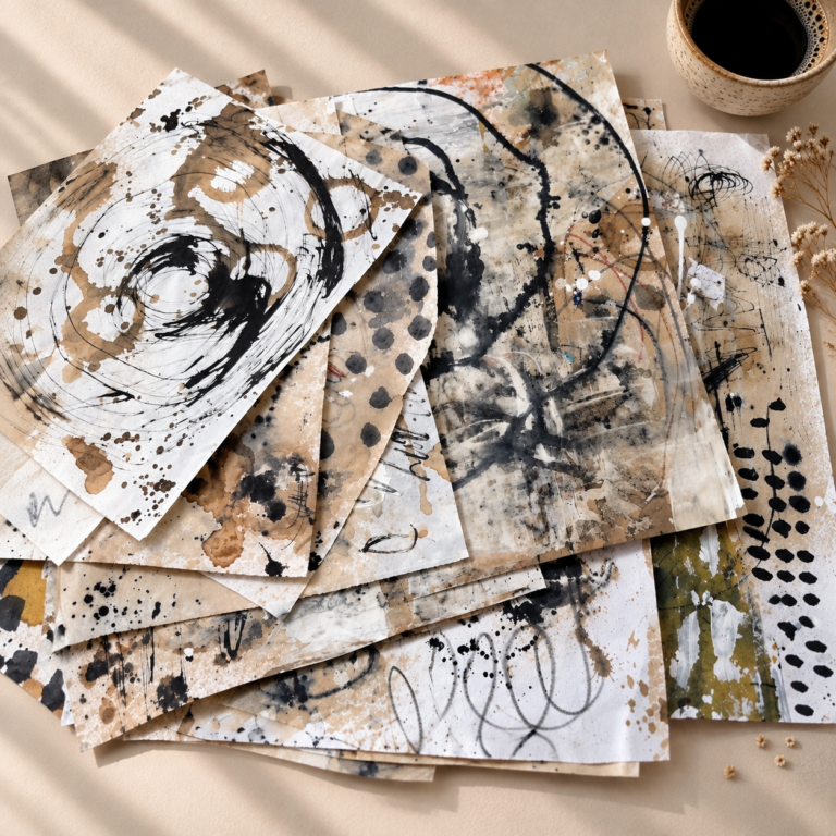 Abstract Ink Wash Paper Stack grungy collage paper