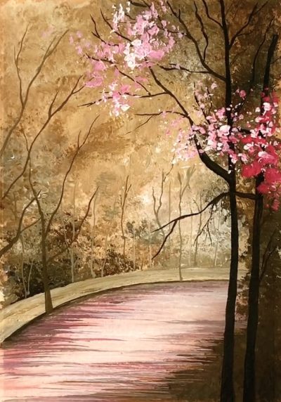Cherry-blossom-acrylic-painting-romantic-couple-walking-step-by-step-tutorial-8