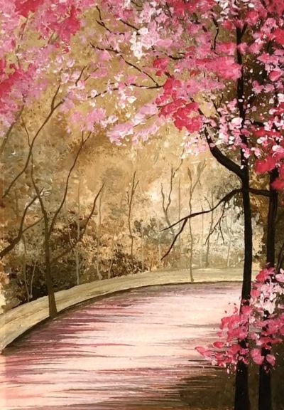 Cherry-blossom-acrylic-painting-romantic-couple-walking-step-by-step-tutorial-9
