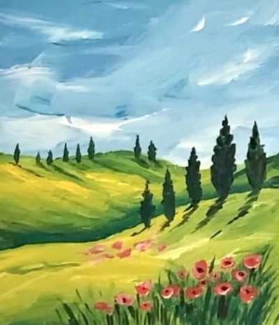 How to paint a Field of Flowers: Acrylic Landscape painting Lesson