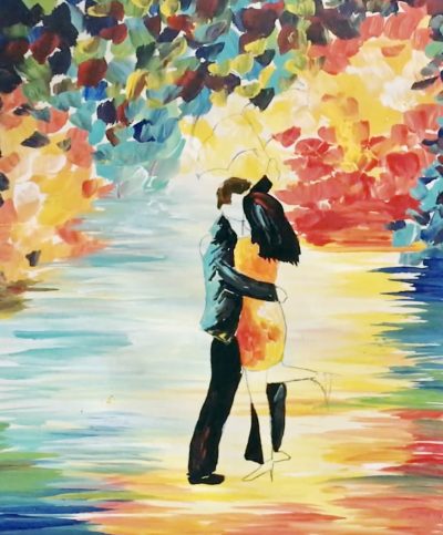Romantic-couple-kissing-in-the-rain-under-umbrella-acrylic-painting-tutorial-debasree-dey-art-step-8