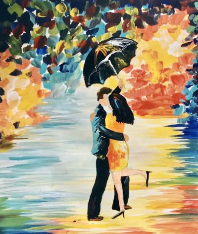 Romantic-couple-kissing-in-the-rain-under-umbrella-acrylic-painting-tutorial-debasree-dey-art-step-9