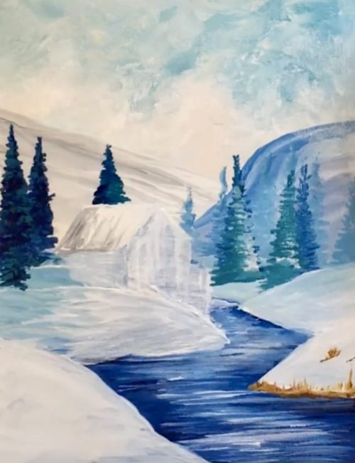 winter creek acrylic painting tutorial step by step for beginners step 5