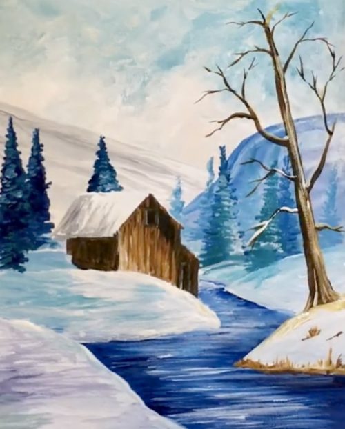 winter creek acrylic painting tutorial step by step for beginners step 8