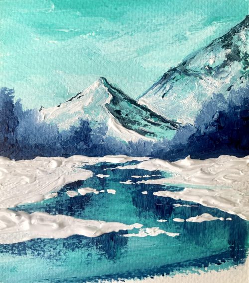 Winter Lake Acrylic Painting - Easy Winter Painting Ideas For Beginners